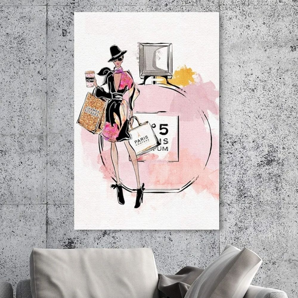 Instinct Style Hand Embellished Chanel No. 5 Girl Framed Wall Decor